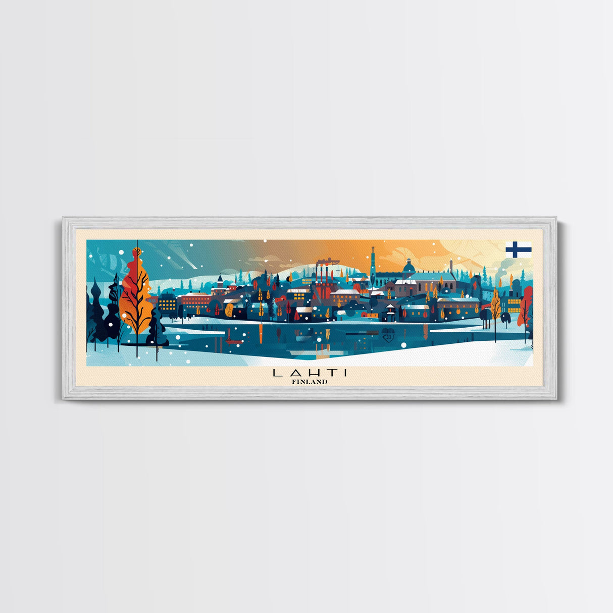 Lahti Finland Panoramic Travel Poster, Framed Canvas Print or Metal Wall Art, Travel Art, Home Decor, Panoramic Painting, Midcentury Art