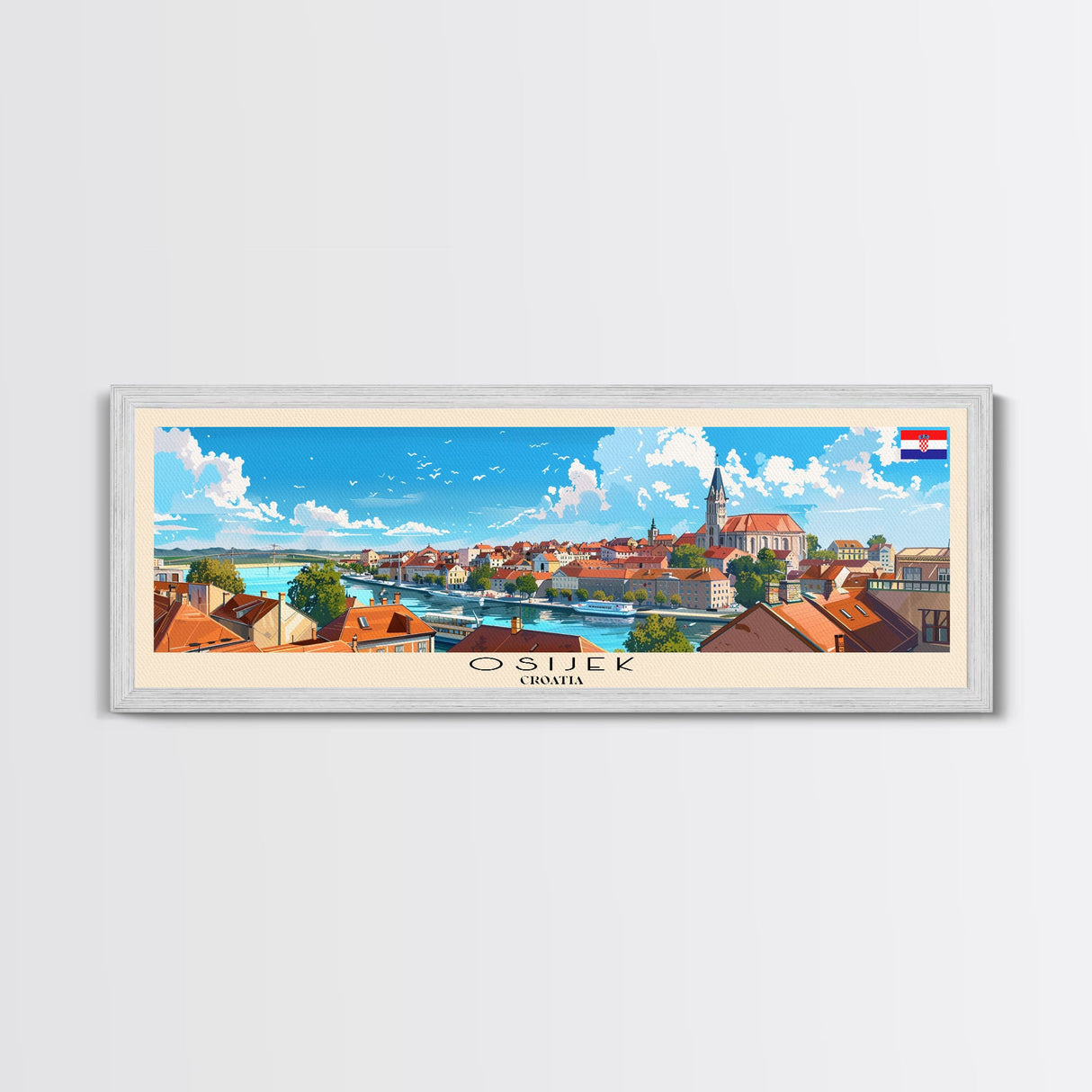 Osijek Croatia Travel Print Wall Art, Panoramic City Art, Travel Art, Wall Decor, Vacation Gift, Framed Canvas Print Or Metal Art