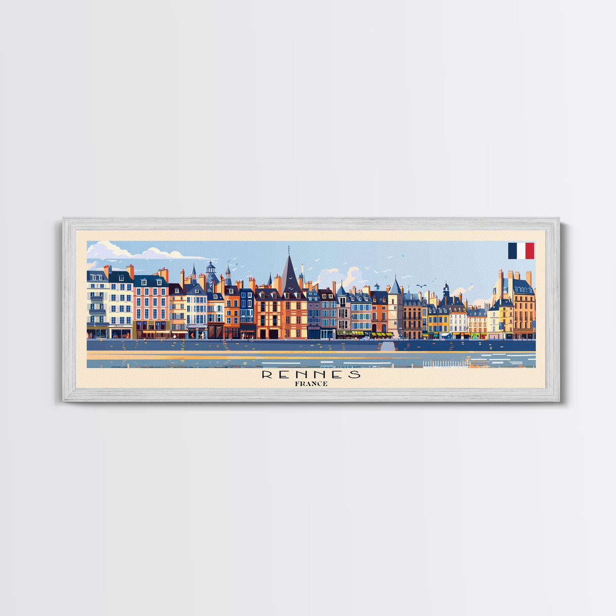 Rennes France Panoramic Travel Poster, Framed Canvas Print or Metal Wall Art, Travel Art, Home Decor, Panoramic Painting, Midcentury Art