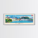 Salzburg Austria Panoramic Travel Poster, Framed Canvas Print or Metal Wall Art, Travel Art, Home Decor, Panoramic Painting, Midcentury Art