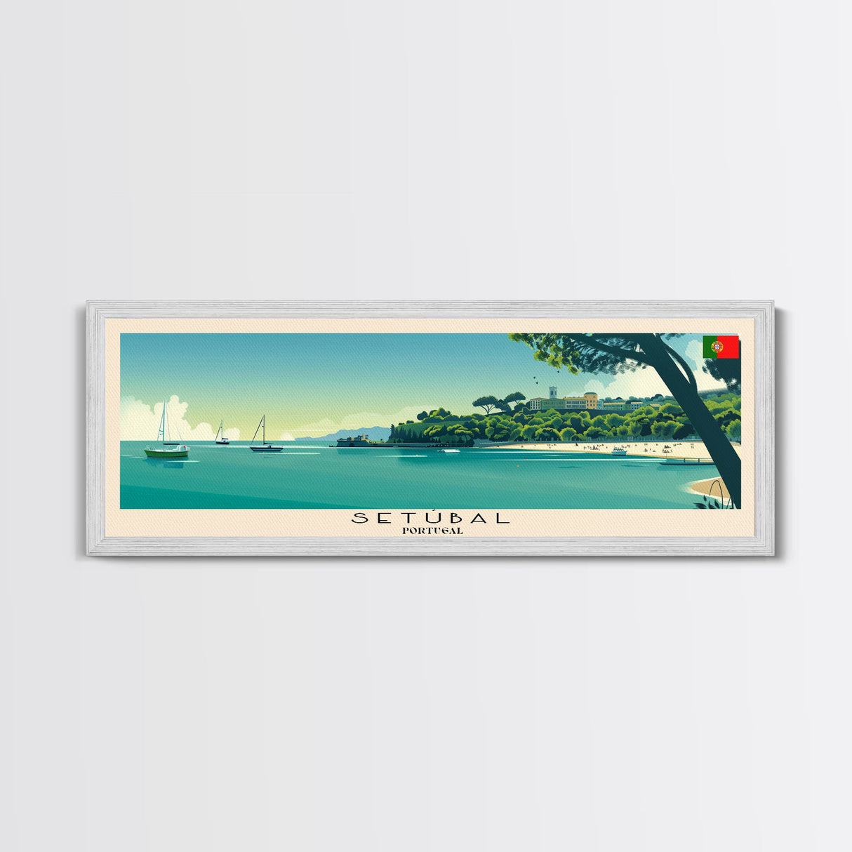Setbal Portugal Travel Print Wall Art, Panoramic City Art, Travel Art, Wall Decor, Vacation Gift, Framed Canvas Print Or Metal Art