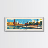 Seville Spain Panoramic Travel Poster, Framed Canvas Print or Metal Wall Art, Travel Art, Home Decor, Panoramic Painting, Midcentury Art