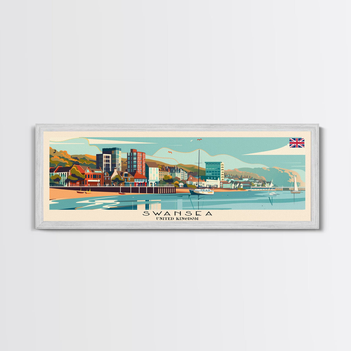 Swansea United Kingdom Wall Art, Panoramic Travel Poster, Panoramic Framed Canvas Print, City Wall Art, Wall Hanging Home Decor, Travel Art
