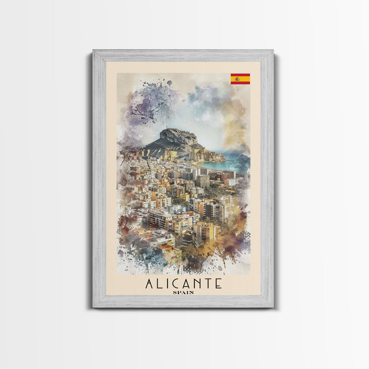 Alicante Spain Coastal City Travel Poster Art, Framed Canvas Print, Stunning Wall Art for Living Room, Bedroom Decor, Home Decoration