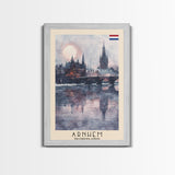 Arnhem Netherlands Travel Poster Framed Canvas Print, Wall Art, Home Decor, Vacation Print, Watercolor Painting, Cityscape Art