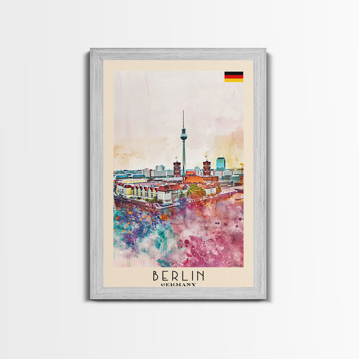 Berlin Germany Travel Poster Framed Canvas Print, Modern Art, Home Decor, Wall Art, Minimalist Travel Print, Cityscape Art