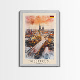 Bielefeld Germany Travel Poster Framed Canvas Print, Watercolor Art, Home Decor, Wall Art, Travel Print, Cityscape Art