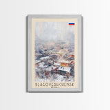 Blagoveshchensk Russia Travel Poster Framed Canvas Print, Wall Art, Home Decor, Travel Print, Winter Scene, Original Art