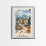 Brčko Bosnia Travel Poster Framed Canvas Print, Cityscape Art, Wall Decor, Travel Print, Watercolor Painting, Urban Scene Art