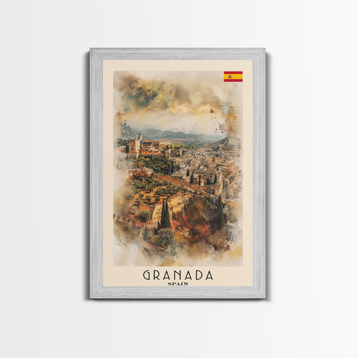 Granada Spain Landscape Art, Framed Canvas Print, Bedroom Wall Art, Travel Poster, Home Decor, Spanish Art