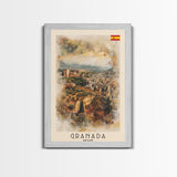Granada Spain Landscape Art, Framed Canvas Print, Bedroom Wall Art, Travel Poster, Home Decor, Spanish Art
