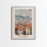 Grenoble France Mountain View Art, Framed Canvas Print, Wall Art for Bedroom, Travel Poster Art, Home Decoration, French Wall Art
