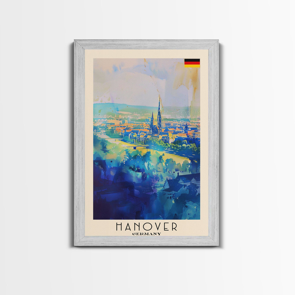 Hanover Germany Cityscape Framed Canvas Print, Wall Art for Living Room Decor, Office Art, Home Decor, Skyline Poster Art, Travel Poster Art