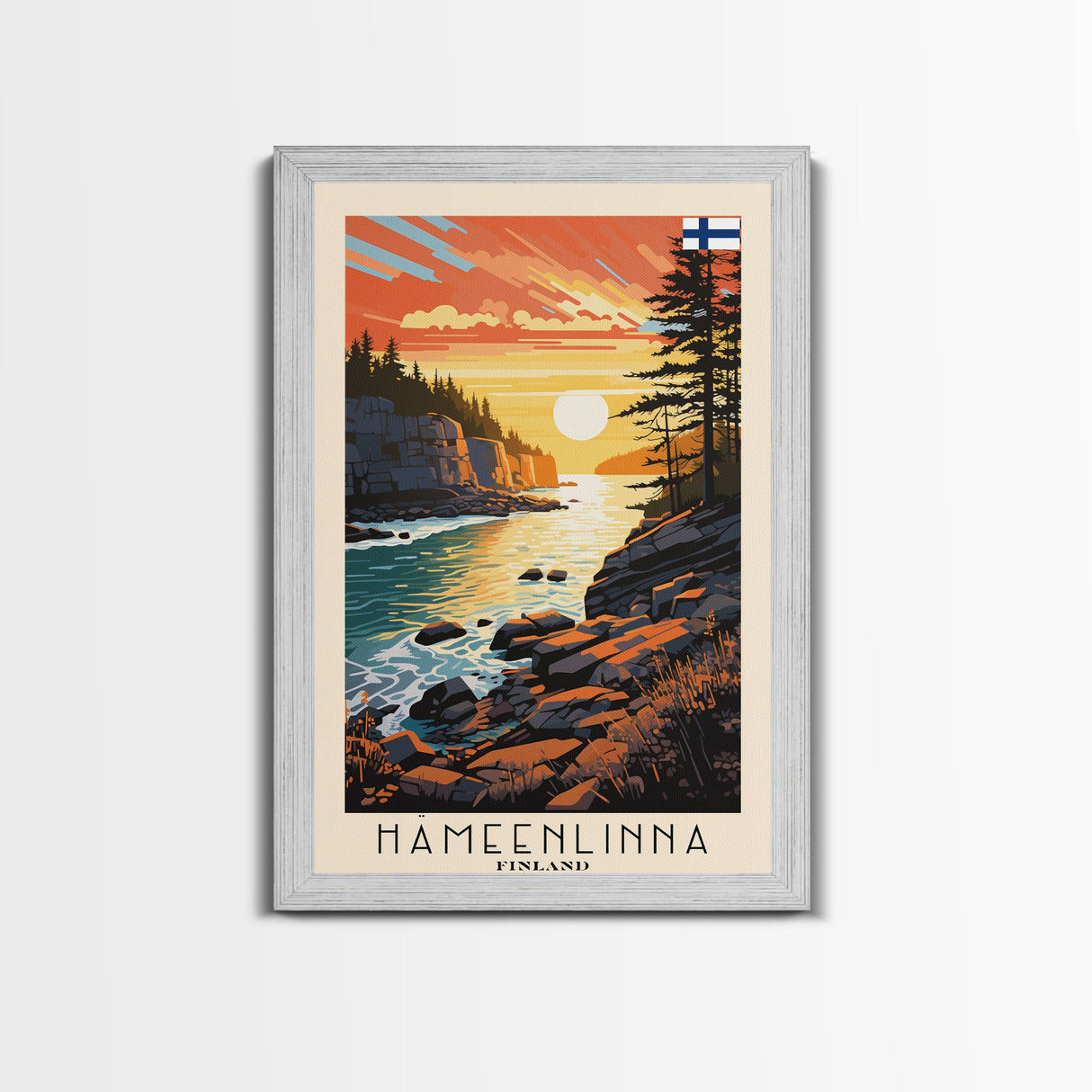 Hämeenlinna Finland Sunset Lake Art, Framed Canvas Wall Art, Home Decor, Living Room Decor, Nature Poster, Scenic Wall Art, Travel Poster Art