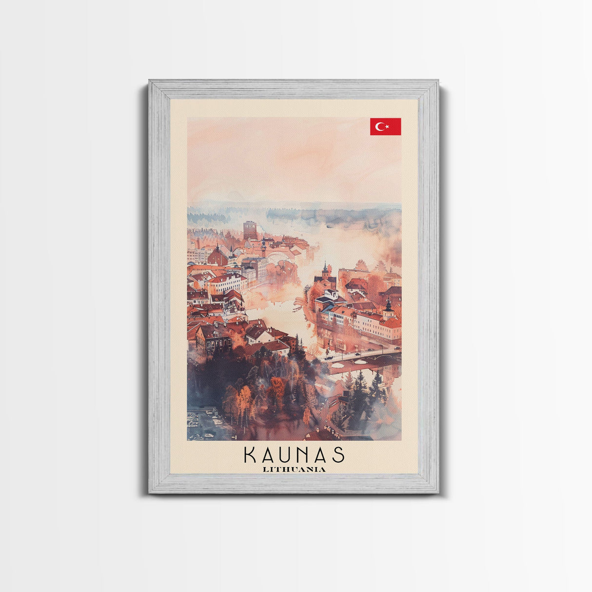 Kaunas Lithuania Scenic View, Framed Canvas Print, Travel Poster, Wall Art, Living Room Decor, Cityscape Art, Modern Home Decoration, Lithuanian City
