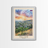 Nalchik Russia Travel Poster Framed Canvas Print, Sunset Watercolor Painting, Scenic Art, Vacation Wall Art, Living Room Decor, Unique Art