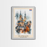 Nijmegen Netherlands Framed Canvas Print, Urban Travel Poster, Watercolor Painting, Architectural Wall Art, Home Decor, Unique Art
