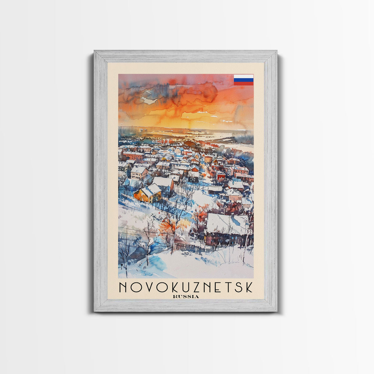Novokuznetsk Russia Travel Poster Framed Canvas Print, Watercolor Painting, Scenic Wall Art, Home Decor, Russian Landscape, Urban Art