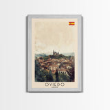 Oviedo Spain Travel Poster Framed Canvas Print, Watercolor Painting, Scenic Wall Art, Home Decor, Spanish Cityscape, Classic Art