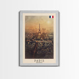 Paris France Travel Poster Framed Canvas Print, Watercolor Painting, Scenic Wall Art, Home Decor, French Cityscape, Classic Art
