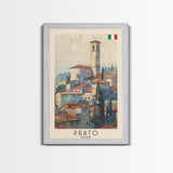 Prato Italy Travel Poster Framed Canvas Print, Watercolor Painting, Scenic Wall Art, Home Decor, Italian Landscape, Vibrant Art