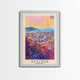 Szolnok Hungary Travel Poster Framed Canvas Print, Watercolor Painting, Scenic Wall Art, Home Decor, Hungarian Landscape, Traditional Art