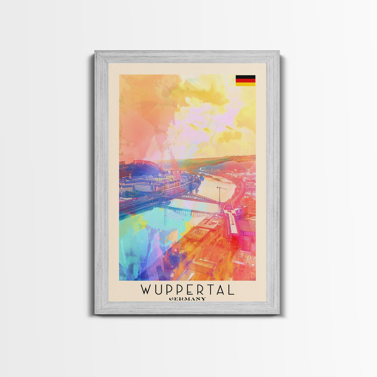 Wuppertal Germany Travel Poster Framed Canvas Print, Watercolor Painting, Urban Wall Art, Home Decor, German Cityscape, Artistic Gift