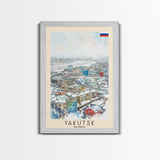 Yakutsk Russia Travel Poster Framed Canvas Print, Watercolor Painting, Scenic Wall Art, Home Decor, Russian Landscape, Unique Gift