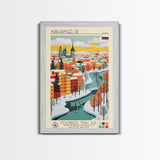 Arkhangelsk Russia Travel Poster Framed Canvas Print, Midcentury Modern Art, Pop Art Wall Decor, Home Decor, Vacation Gift, Living Room Art