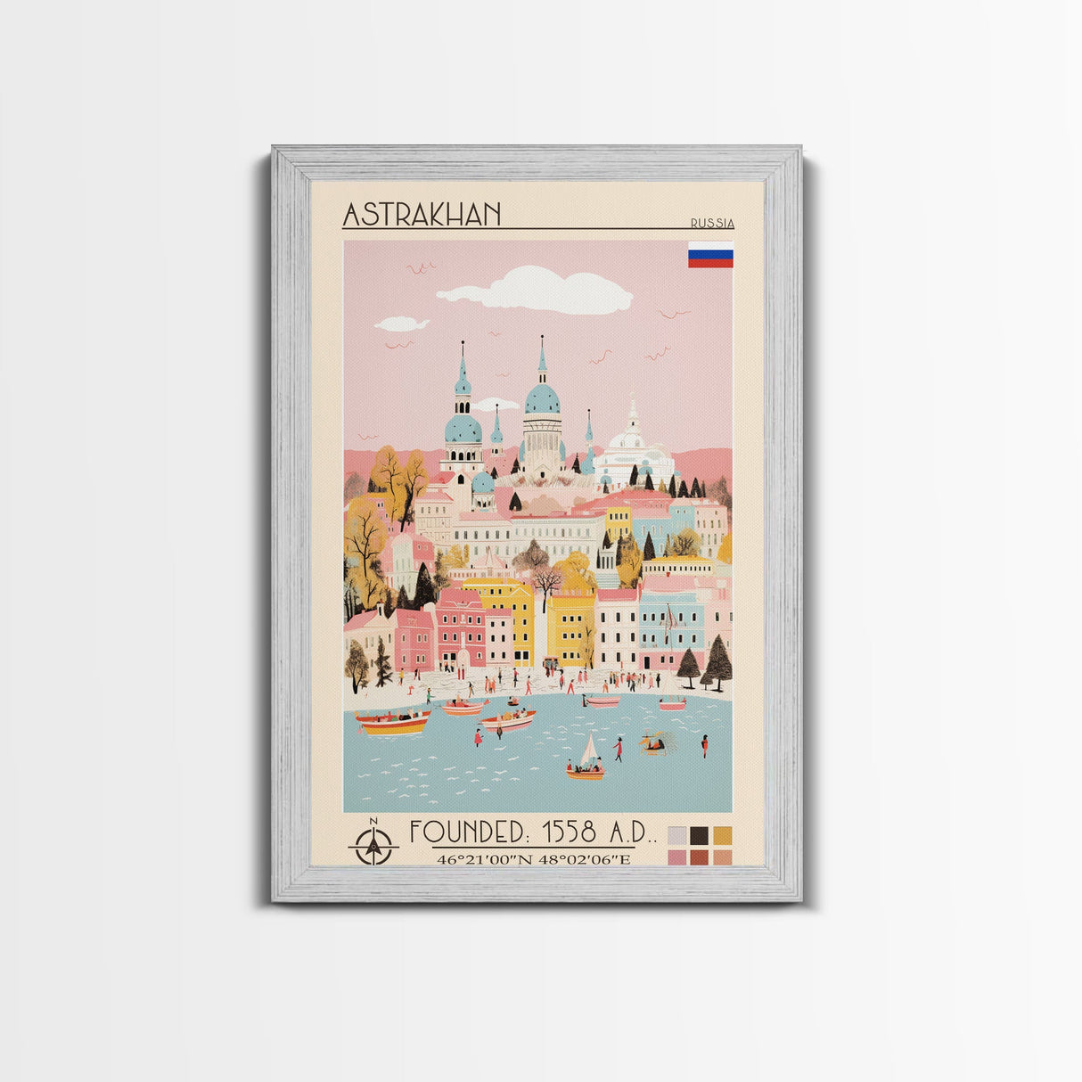 Astrakhan Russia Travel Poster Framed Canvas Print, Midcentury Modern Art, Pop Art Wall Decor, Home Decor, Vacation Gift, Living Room Art