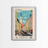 Augsburg Germany Travel Poster Framed Canvas Print, Midcentury Modern Art, Pop Art Wall Decor, Home Decor, Vacation Gift, Living Room Art