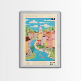 Banja Luka Bosnia Travel Poster Framed Canvas Print, Midcentury Modern Art, Pop Art Wall Decor, Home Decor, Vacation Gift, Living Room Art