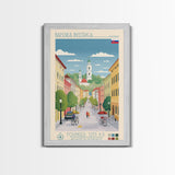 Banská Bystrica City in Slovakia Slovakia Travel Poster Framed Canvas Print, Midcentury Modern Art, Pop Art Wall Decor, Home Decor, Vacation Gift, Living Room Art