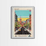 Belfast United Kingdom Travel Poster Framed Canvas Print, Midcentury Modern Art, Pop Art Wall Decor, Home Decor, Vacation Gift, Living Room Art
