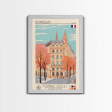 Bordeaux France Travel Poster Framed Canvas Print, Midcentury Modern Art, Pop Art Home Decor, Scenic Wall Art, Living Room Decoration
