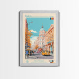 Brăila Romania Travel Poster Framed Canvas Print, Midcentury Modern Art, Pop Art Wall Decor, Home Decor, Vacation Gift, Living Room Art