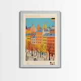 Braunschweig Germany Travel Poster Framed Canvas Print, Midcentury Modern Art, Pop Art Wall Decor, Scenic Wall Art, Home Decor, Living Room Art