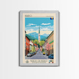 Brčko Bosnia and Herzegovina Travel Poster Framed Canvas Print, Midcentury Modern Art, Pop Art Wall Decor, Home Decor, Living Room Art