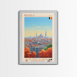 Brussels Belgium Travel Poster Framed Canvas Print, Midcentury Modern Art, Pop Art Wall Decor, Home Decor, Vacation Gift, Living Room Art