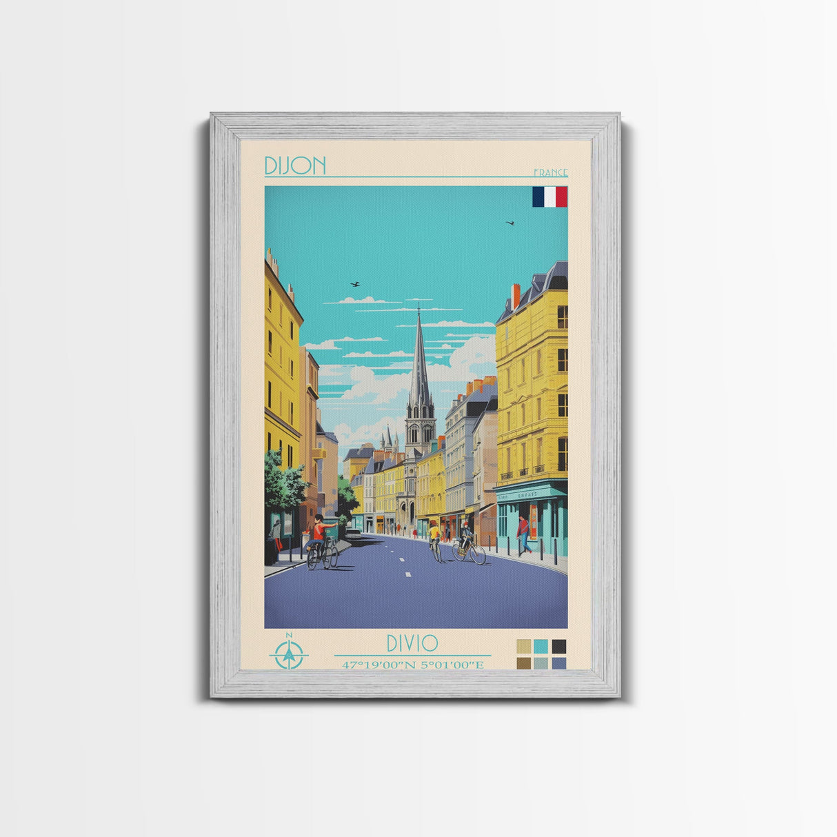 Dijon France Travel Poster Framed Canvas Print, Midcentury Modern Art, Pop Art Wall Decor, Home Decor, Vacation Gift, Living Room Art