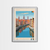 Ghent Belgium Travel Poster Framed Canvas Print, Midcentury Modern Art, Pop Art Wall Decor, Scenic Wall Art, Living Room Decoration, Office Art