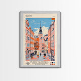 Gijón Spain Travel Poster Framed Canvas Print, Midcentury Modern Art, Pop Art Wall Decor, Scenic Wall Art, Living Room Decoration, Office Art
