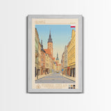 Gliwice Poland Travel Poster Framed Canvas Print, Midcentury Modern Art, Pop Art Wall Decor, Scenic Living Room Art, Bedroom Decor