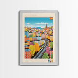Gothenburg Sweden Travel Poster Framed Canvas Print, Midcentury Modern Art, Pop Art Wall Decor, Scenic Bedroom Art, Office Decoration