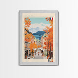 Grenoble France Travel Poster Framed Canvas Print, Midcentury Modern Art, Pop Art Wall Decor, Home Decor, Vacation Gift, Office Art