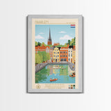 Haarlem Netherlands Travel Poster Framed Canvas Print, Midcentury Modern Art, Pop Art Wall Decor, Scenic Bedroom Art, Office Decoration
