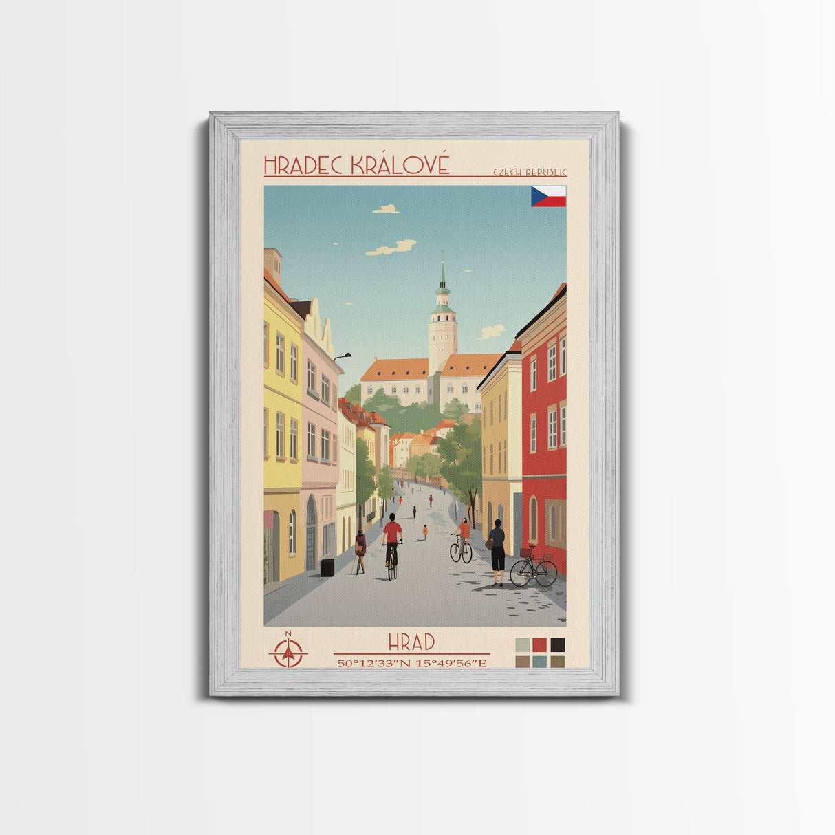 Hradec Králové Czech Republic Travel Poster Framed Canvas Print, Midcentury Modern Art, Pop Art Wall Decor, Scenic Living Room Art, Bedroom Gift