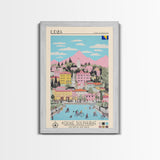 Ilidža Bosnia and Herzegovina Travel Poster Framed Canvas Print, Midcentury Modern Art, Pop Art Wall Decor, Scenic Wall Art, Bedroom Decoration