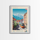 Innsbruck Austria Travel Poster Framed Canvas Print, Midcentury Modern Art, Pop Art Wall Decor, Scenic Wall Art, Living Room Decoration, Office Art