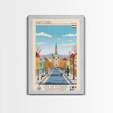 Kaposvár Hungary Travel Poster Framed Canvas Print, Midcentury Modern Art, Pop Art Wall Decor, Scenic Bedroom Art, Office Decoration
